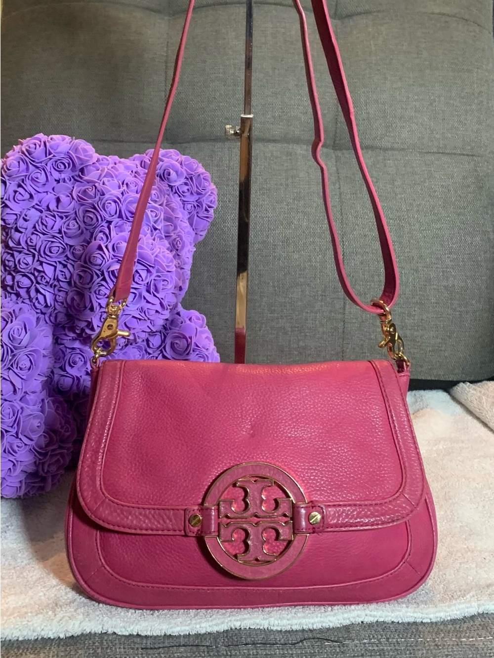 GUC Tory Burch Dark Mauve Pink Crossbody Bag